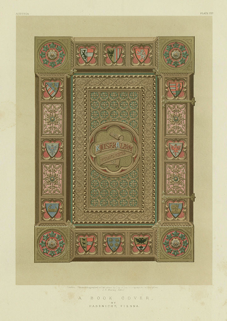 INTERNATIONAL EXHIBITION. A book cover - Habenicht, Vienna 1862 old print